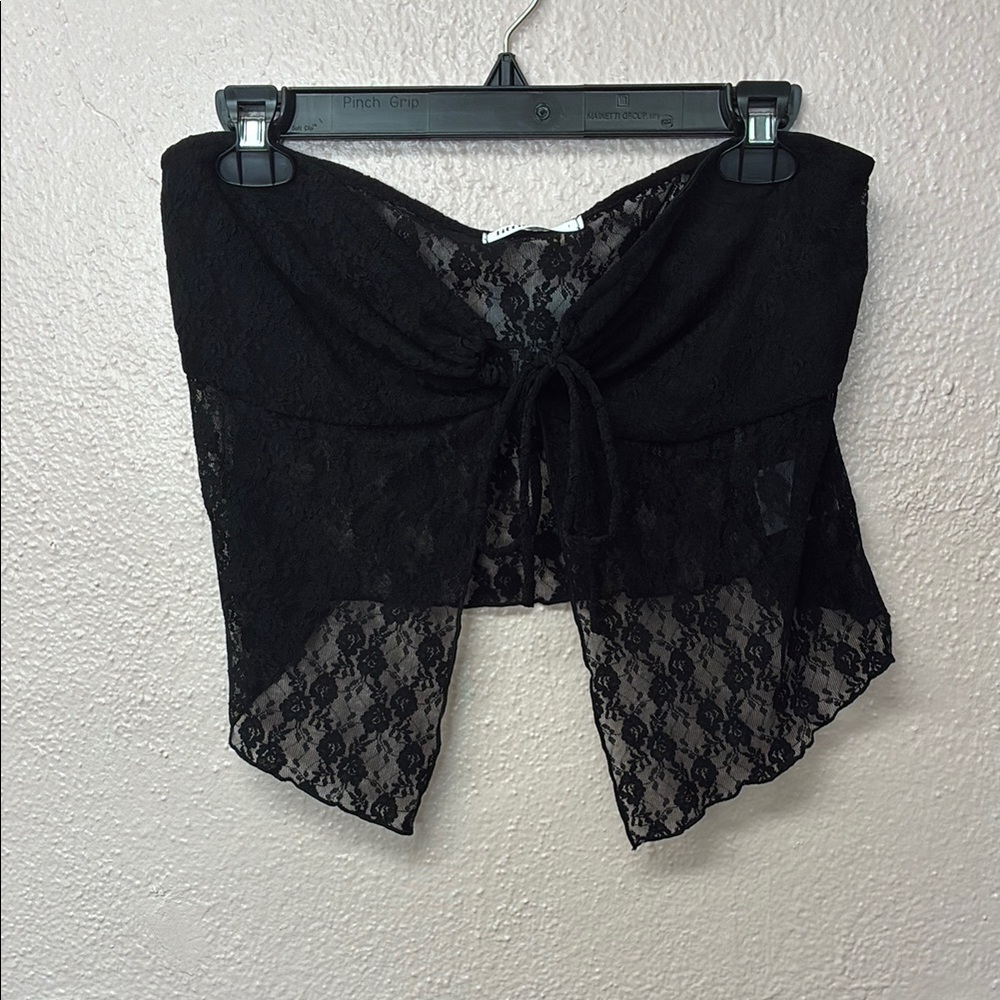 Black Lace Tie-Front Top